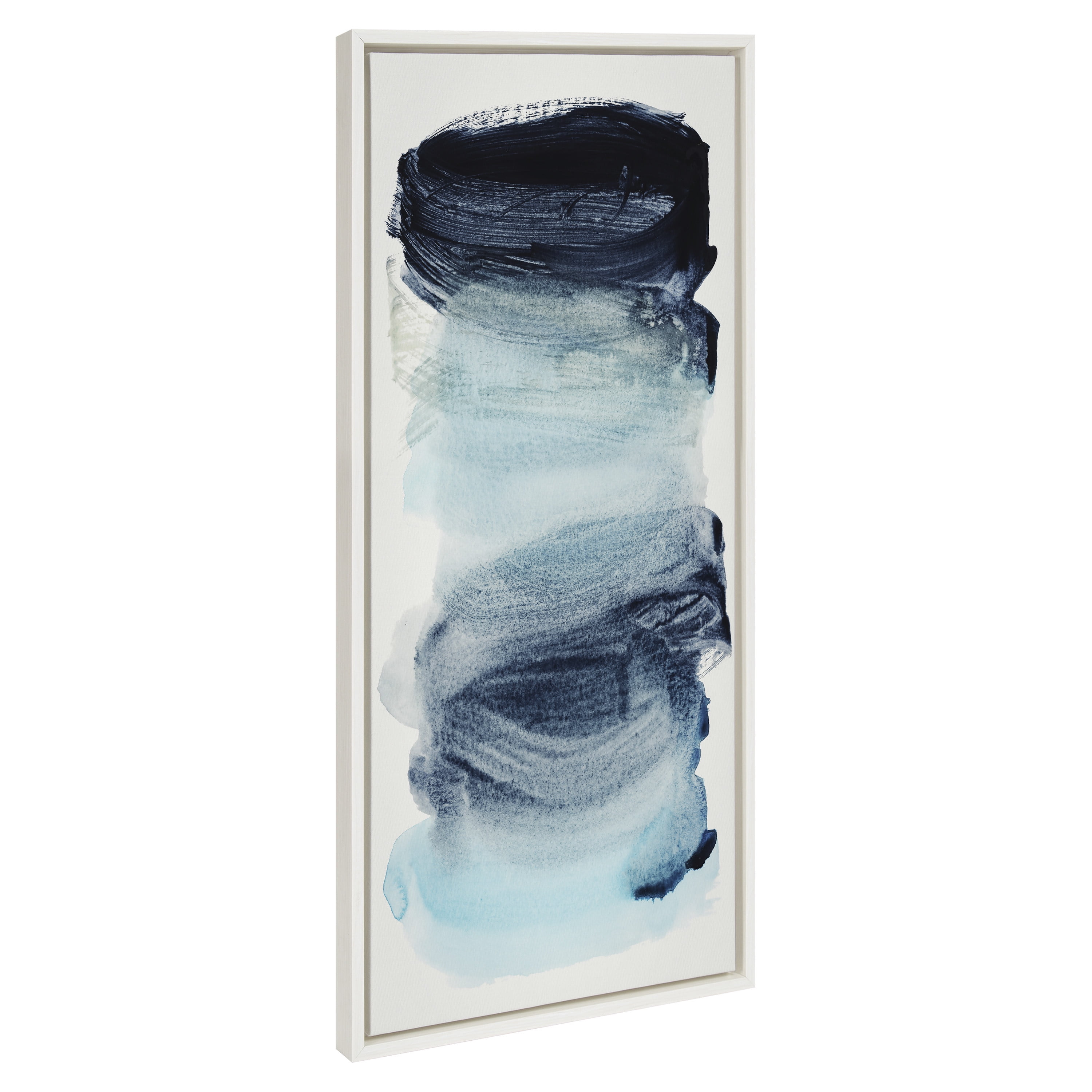 Sylvie Blue Palette I Abstract Canvas Wall Art in White Frame, 18x40