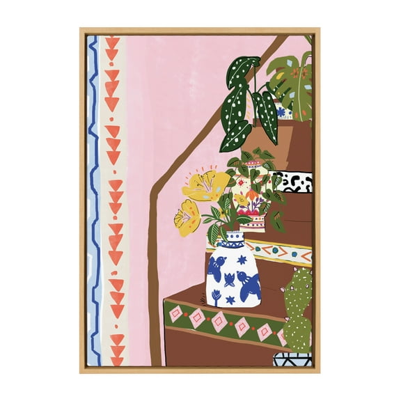 Kate and Laurel Sylvie Bohemian Stairs Framed Canvas Wall Art by Alja Horvat 23x33 Natural Boho Art for Wall Decor