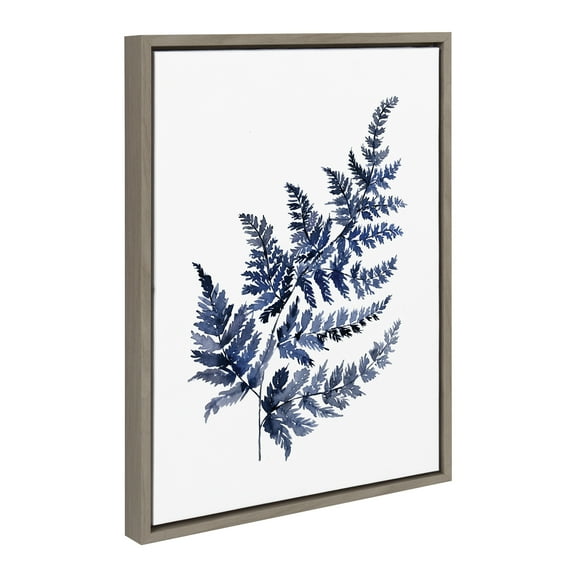 Kate and Laurel Sylvie Botanical Fern Indigo Framed Canvas Wall Art by Sara Berrenson, 18 x 24, Gray, Decorative Flower Art for Wall