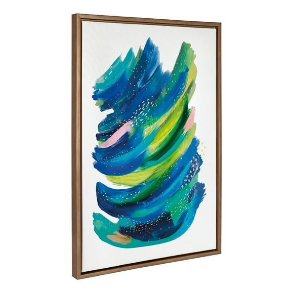 Kate and Laurel Sylvie Bright Abstract 2 Framed Canvas Wall Art by Jessi Raulet of Ettavee, 23x33 Gold, Modern Colorful Brushstrokes Art for Wall