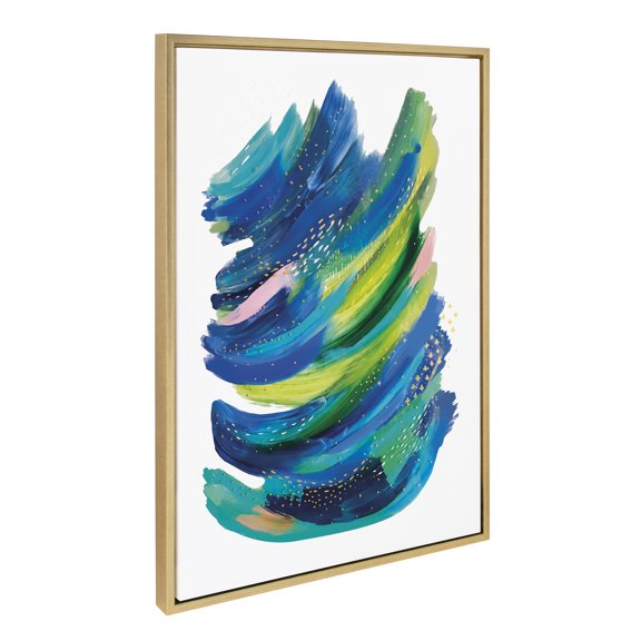 Kate and Laurel Sylvie Bright Abstract 2 Framed Canvas Wall Art by Jessi Raulet of Ettavee, 23x33 Gold, Modern Colorful Brushstrokes Art for Wall