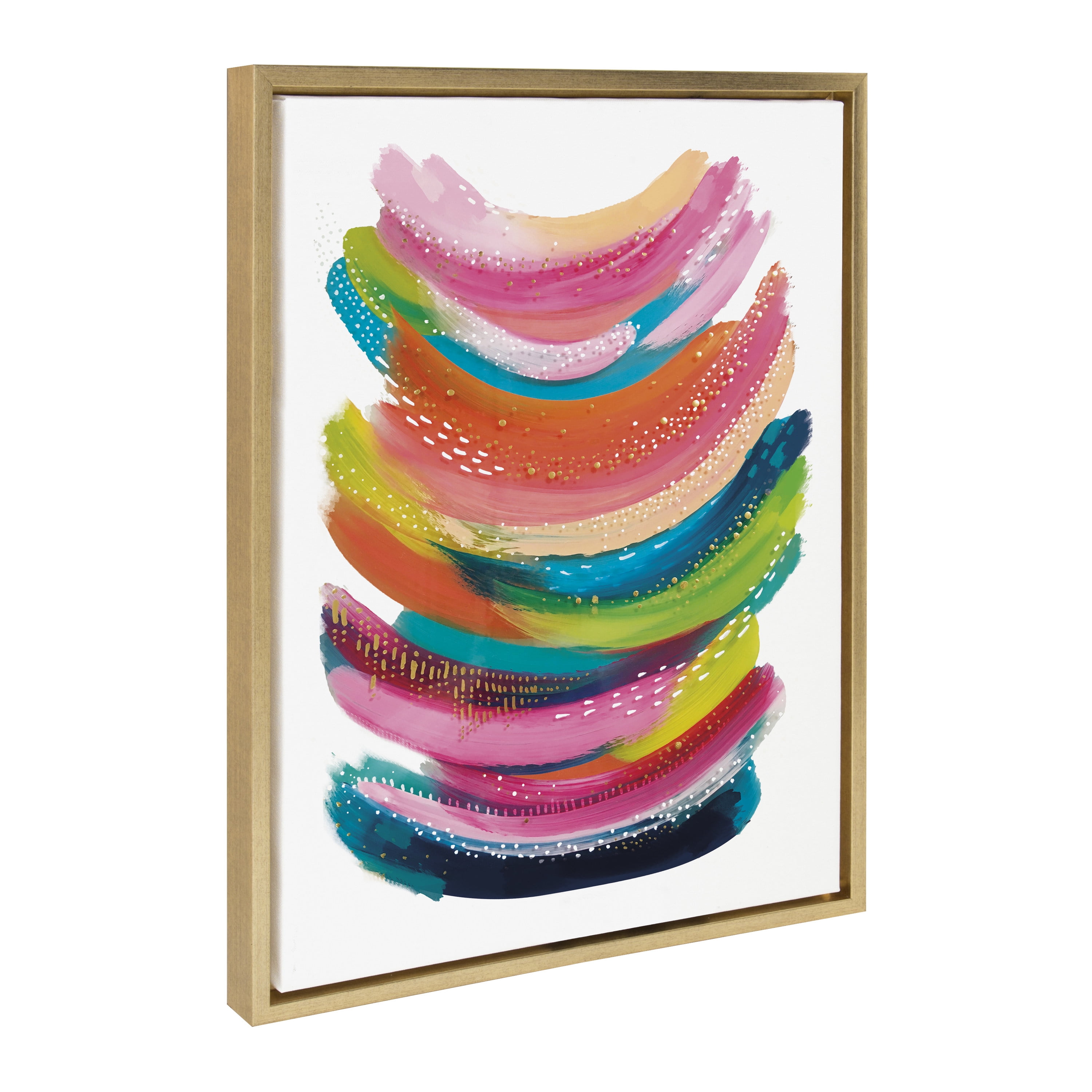 Bright Abstract Colorful Brushstrokes Canvas Wall Art with Gold Frame, 18x24