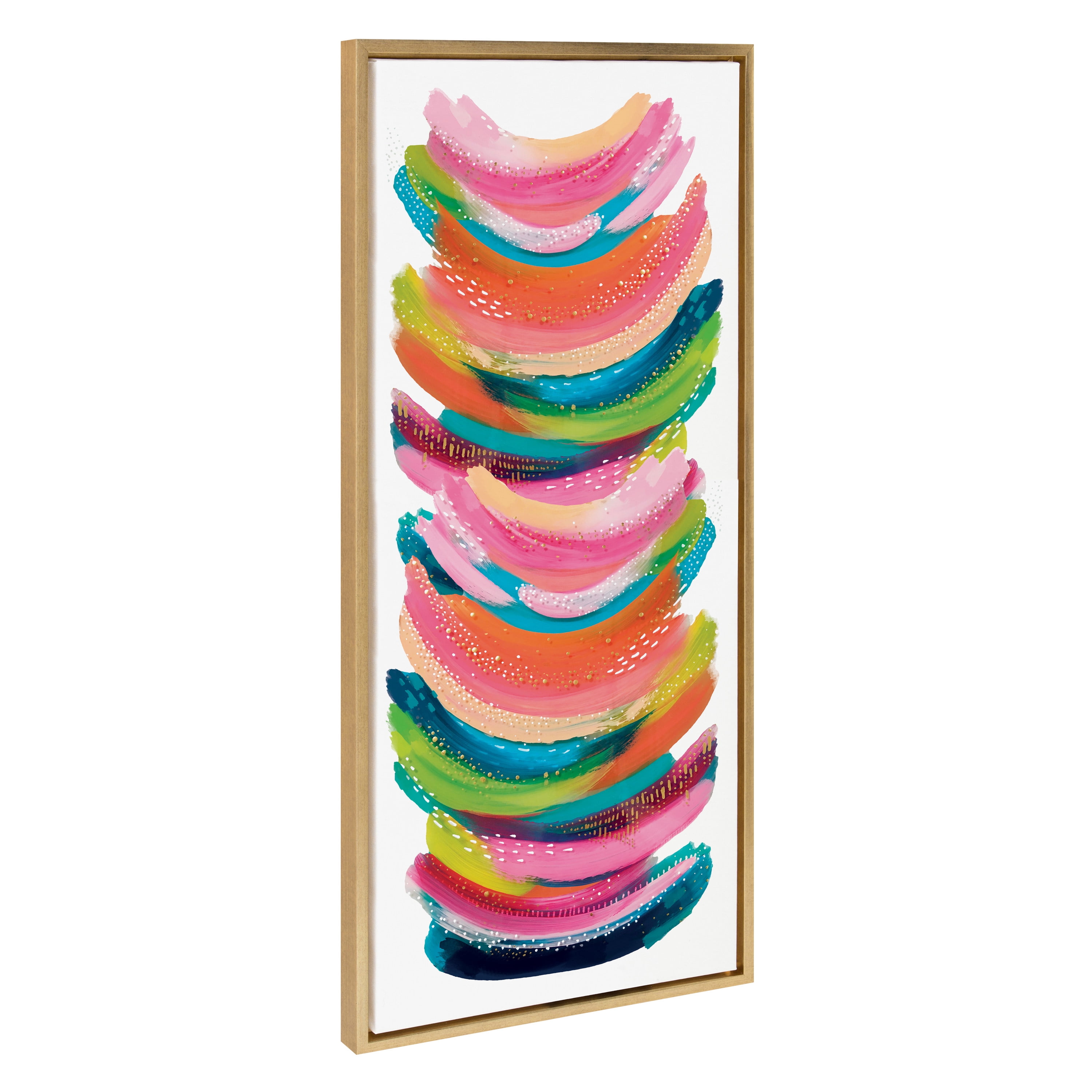 Bright Abstract Multicolor Canvas Wall Art with Gold Frame, 18x40