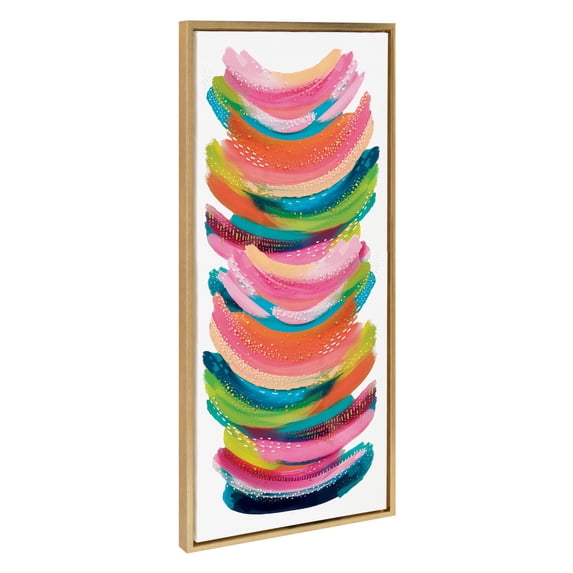 Kate and Laurel Sylvie Bright Abstract Framed Canvas Wall Art by Jessi Raulet of Ettavee, 18x40 Gold, Modern Colorful Brushstrokes Art for Wall