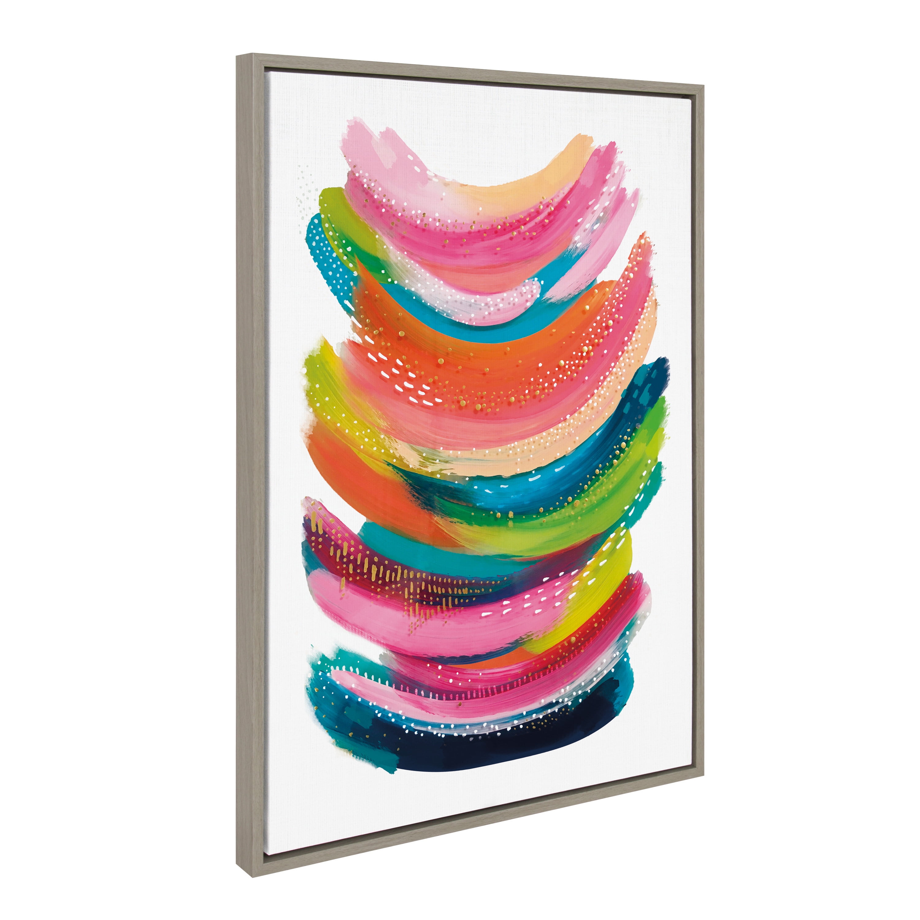 Colorful Abstract Brushstrokes Canvas Wall Art with Gray Frame