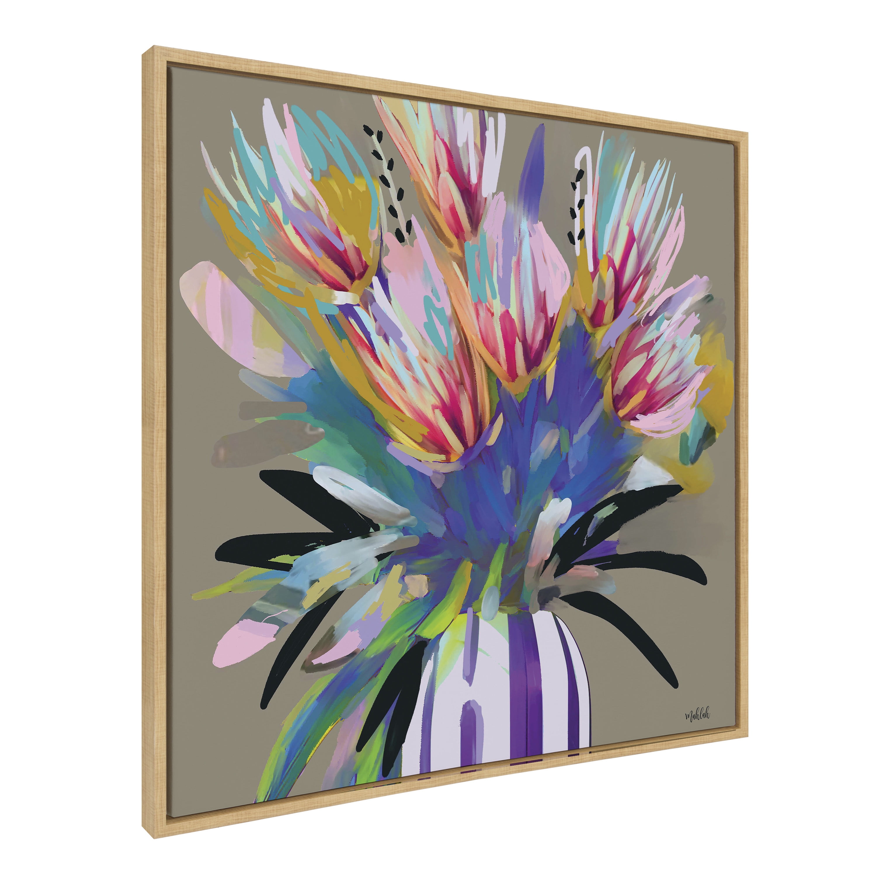 Natural Colorful Painted Floral 30"x30" Canvas Wall Art