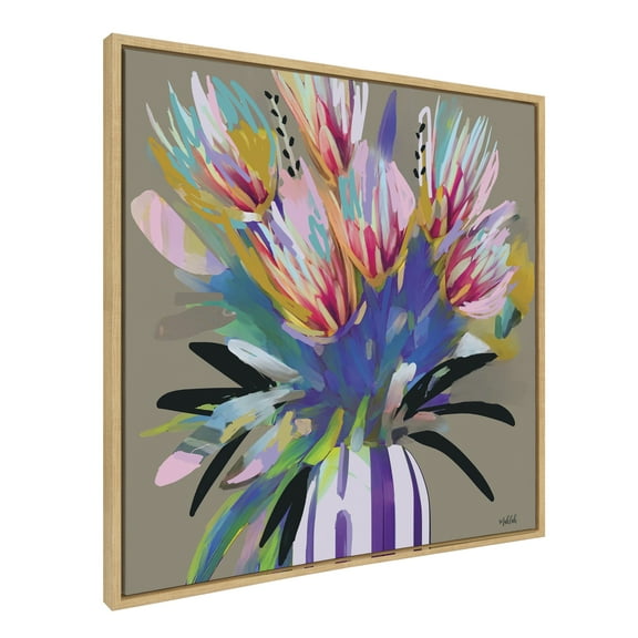 Kate and Laurel Sylvie Bright Flowers Framed Canvas Wall Art by Inkheart Designs, 30x30 Natural, Colorful Painted Floral Wall Decor
