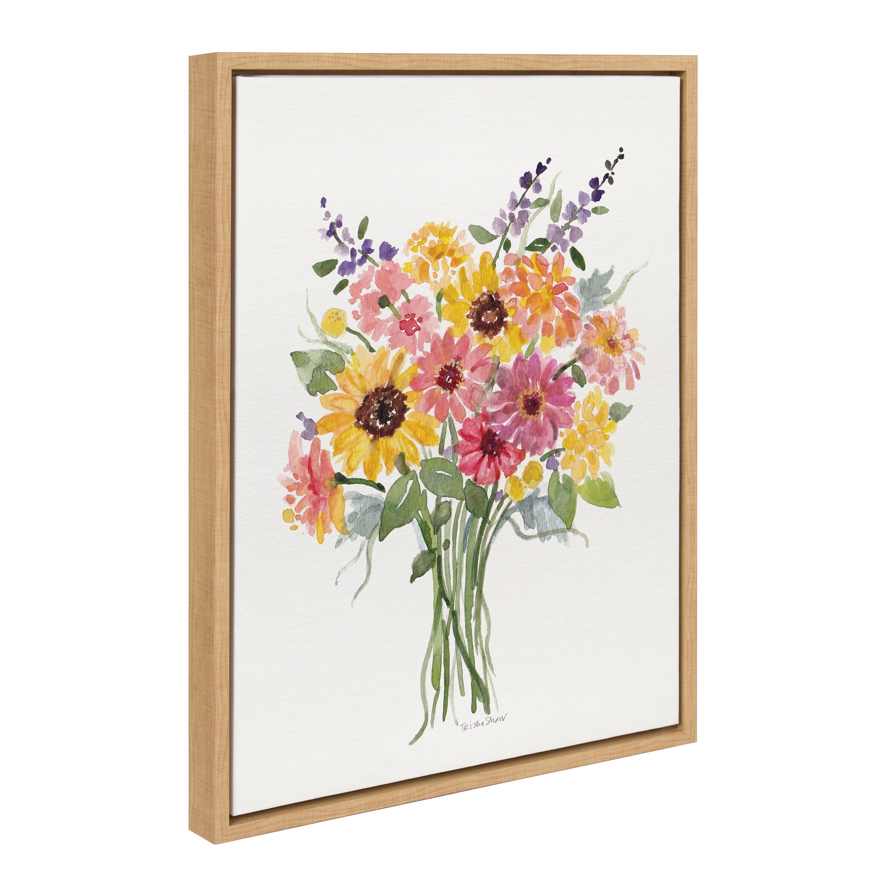 Bright and Sunny Wildflower Bouquet Canvas Print with Natural Frame