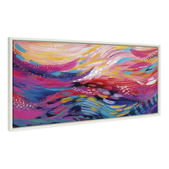 Kate and Laurel Sylvie Brush Strokes 90 Framed Canvas Wall Art by Jessi Raulet of Ettavee, 18 x 40, White, Abstract Modern Art for Wall