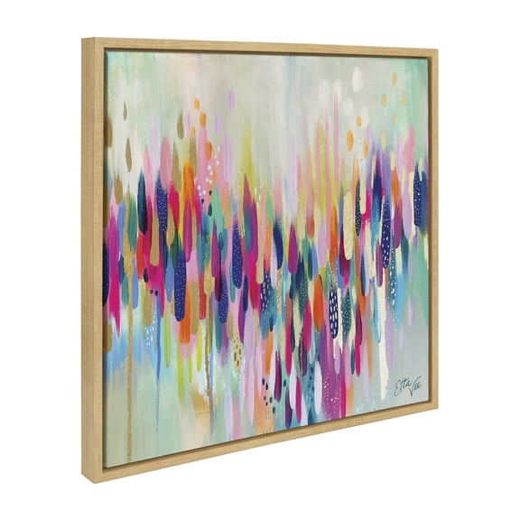 Kate and Laurel Sylvie Brushstroke 154 Framed Canvas Wall Art by EttaVee, 22x22 Natural, Modern Abstract Colorful Fun Art for Wall