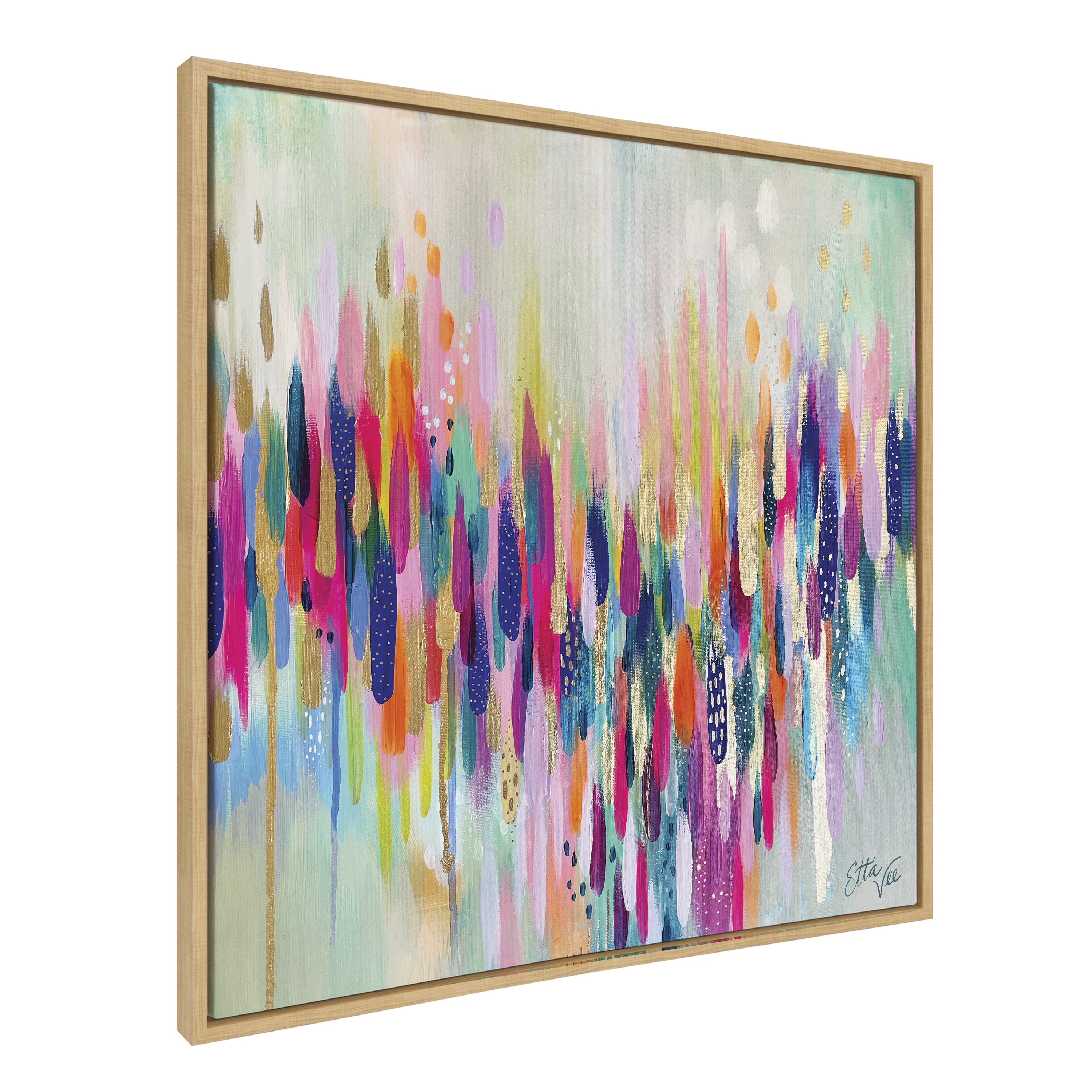 Colorful Abstract Brushstroke Canvas Wall Art in Natural Frame, 30x30