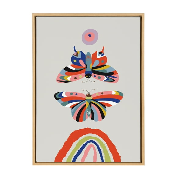 Kate and Laurel Sylvie Butterflies Colorful Block Print in Framed Canvas Wall Art by Rachel Lee, 23x33 Natural