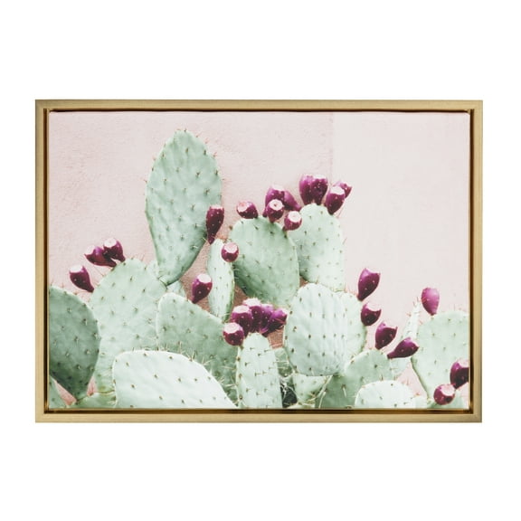 Kate and Laurel Sylvie Cactus 25 Framed Canvas Wall Art by Amy Peterson, 18x24 Gold