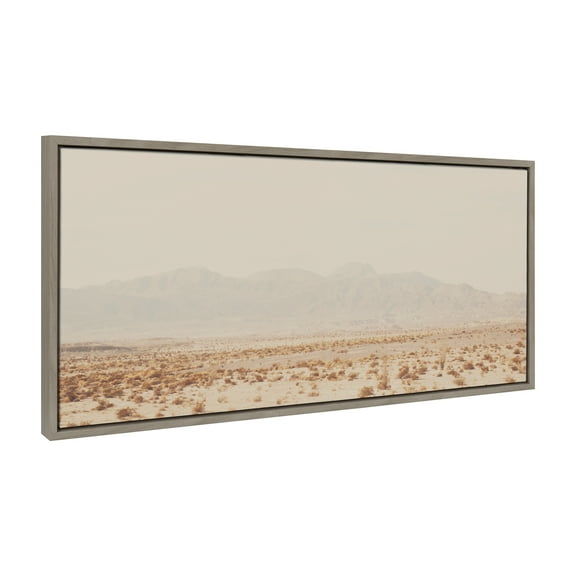 Kate and Laurel Sylvie California Dreaming Framed Canvas Wall Art by Laura Evans, 18x40 Gray, Modern Desert Mountain Landscape Art for Wall