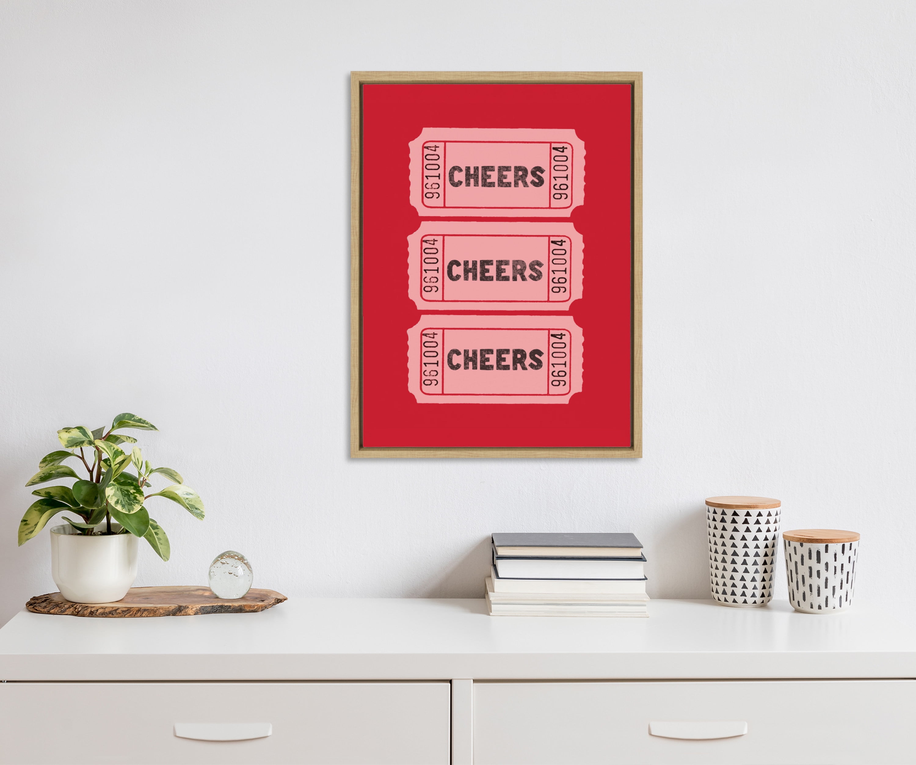 Cheers Pink and Red Ticket Framed Canvas Print, 18x24