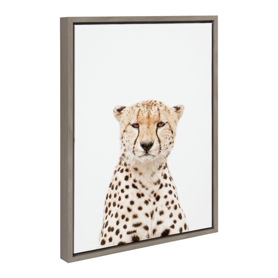 Kate and Laurel Sylvie Cheetah Portrait Framed Canvas Wall Art by Amy Peterson Art Studio, 18x24 Gray, Modern Jungle Animal Portrait Art for Wall