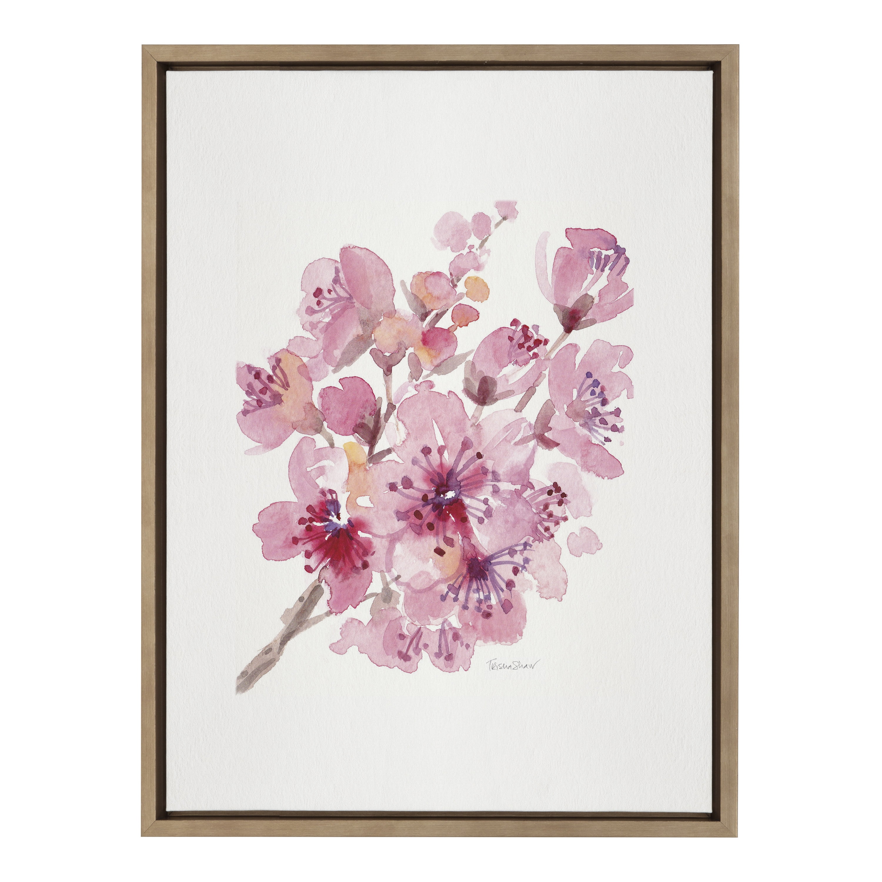 Kate and Laurel Sylvie Cherry Blossom 2 Framed Canvas Wall Art by Patricia Shaw, 18x24 Gold, Decorative Watercolor Floral Art for Wall
