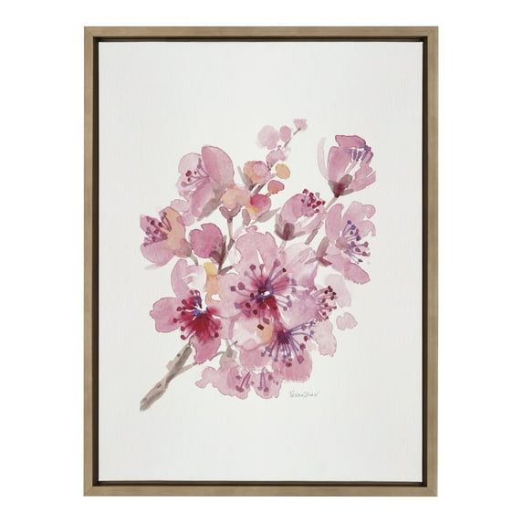 Kate and Laurel Sylvie Cherry Blossom 2 Framed Canvas Wall Art by Patricia Shaw, 18x24 Gold, Decorative Watercolor Floral Art for Wall