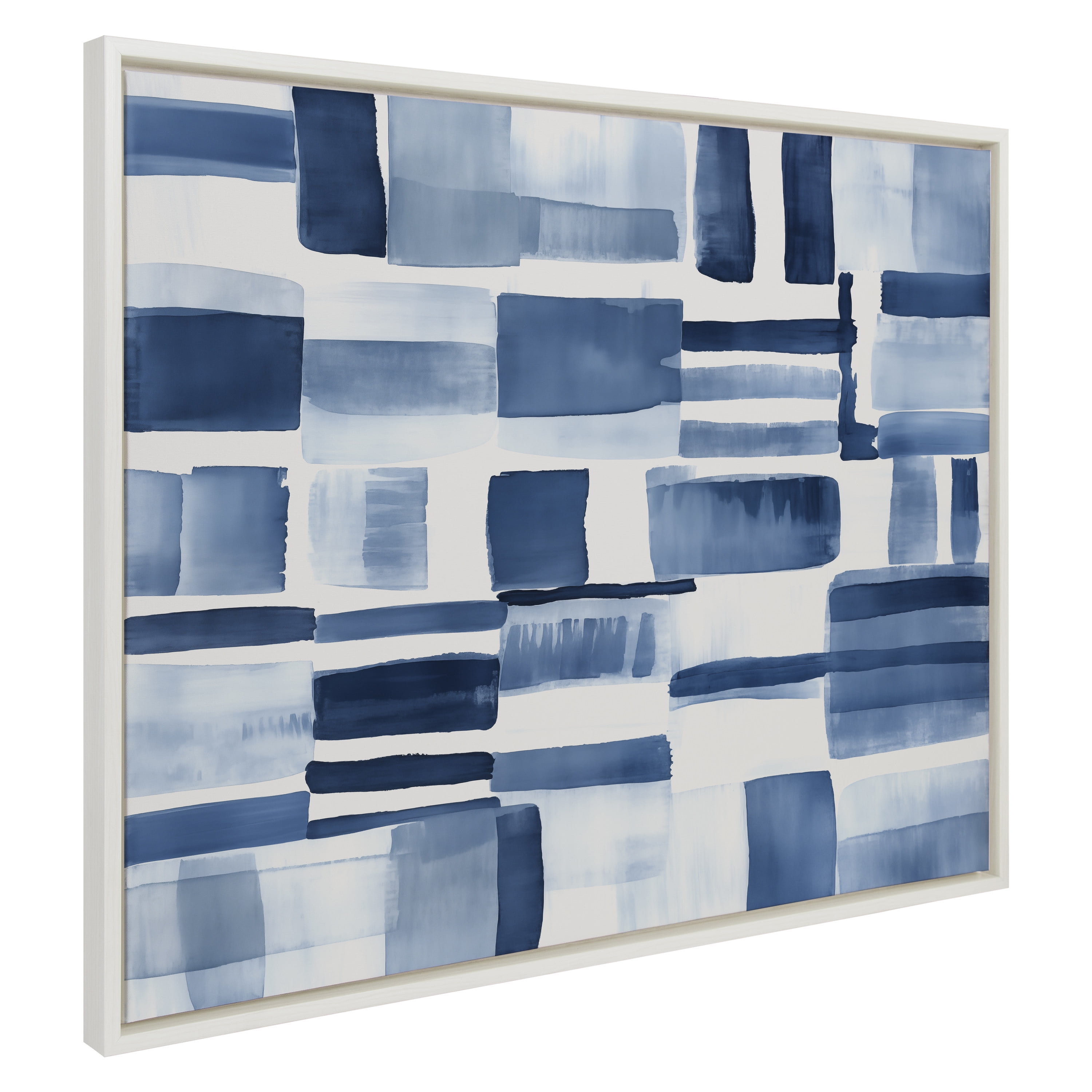 Large Blue and White Abstract Canvas Print with Frame