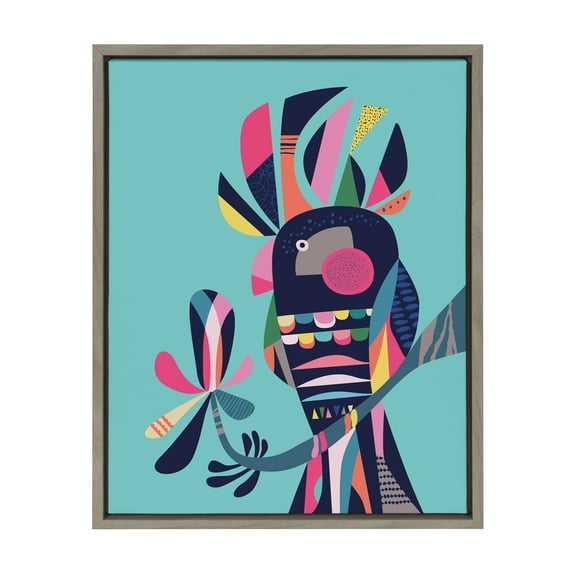 Kate and Laurel Sylvie Cockatoo Framed Canvas Wall Art by Rachel Lee, 18x24 Gray, Abstract Wall Decor