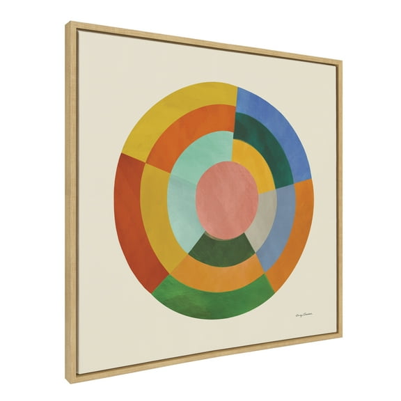 Kate and Laurel Sylvie Colorwheel Cream Framed Canvas Wall Art by Carey Copeland, 30x30 Natural, Colorful Geometric Circle Wall Decor