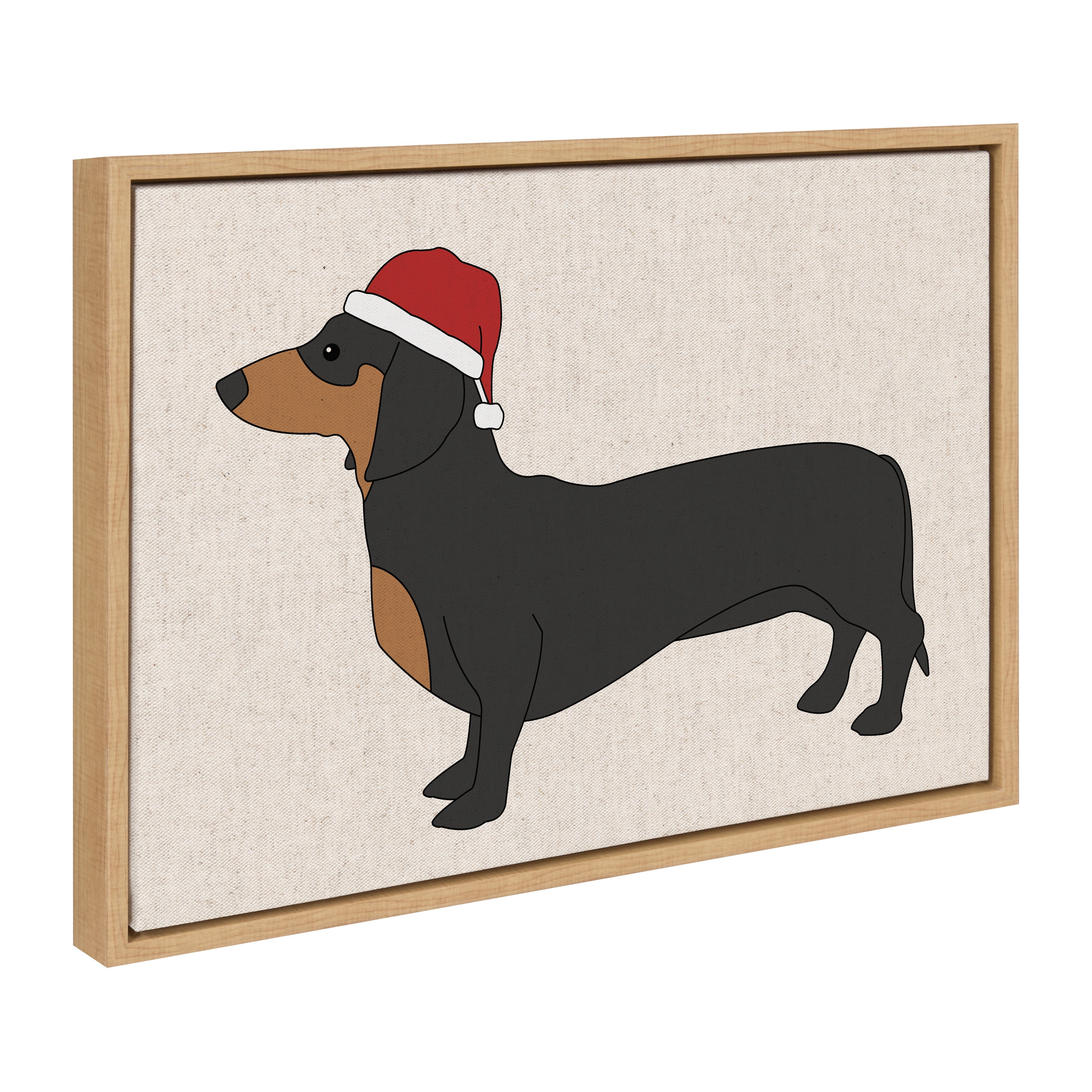 Natural Framed Canvas Christmas Dachshund Dog Print, 18" x 24"