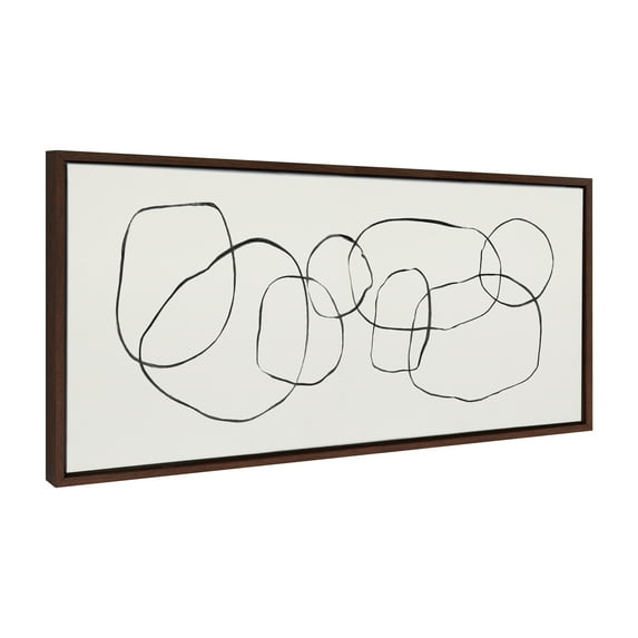 Kate and Laurel Sylvie Dancing Circles Framed Canvas Wall Art by Teju Reval of SnazzyHues, 18x40 Brown, Mid Century Modern Minimalist Wall Décor