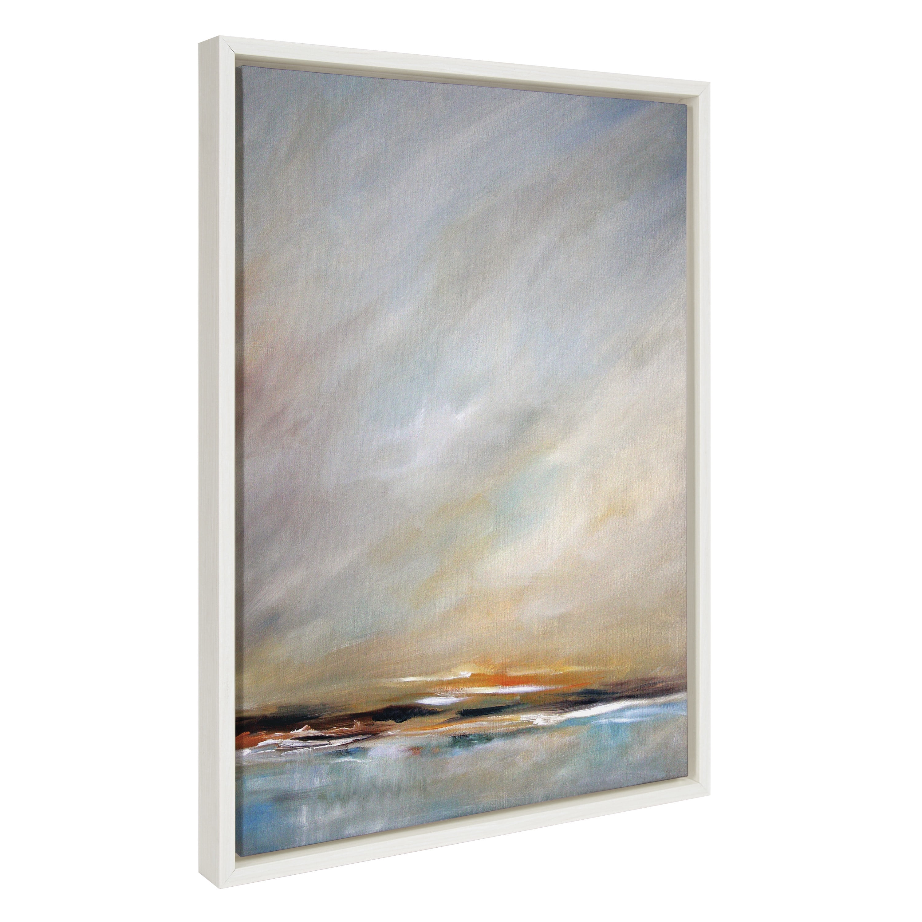 Day's End Coastal Sunset Landscape Canvas Print with White Frame
