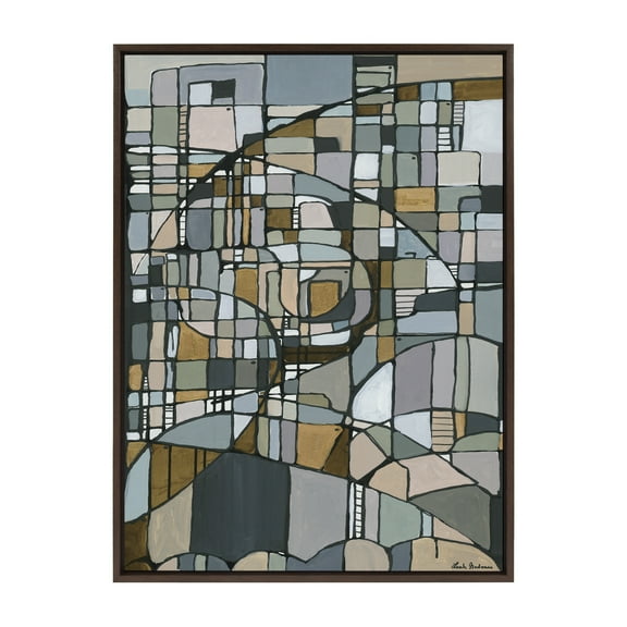 Kate and Laurel Sylvie Deco Nadeau Framed Canvas Wall Art by Leah Nadeau, 28x38 Brown, Decorative Transitional Art Print for Wall