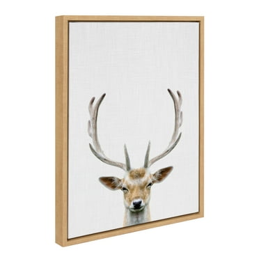 Kate and Laurel Sylvie Deer Color Framed Canvas Wall Art by Simon Te of Tai Prints, 18x24 Natural, Rustic Forest Animal Deer Portrait Art