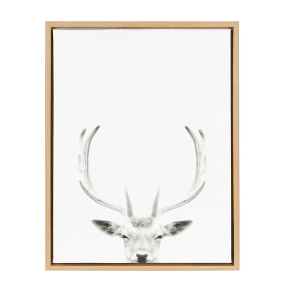 Kate and Laurel Sylvie Deer with Antlers Black and White Portrait Framed Canvas Wall Art by Simon Te Tai, 18x24 Natural