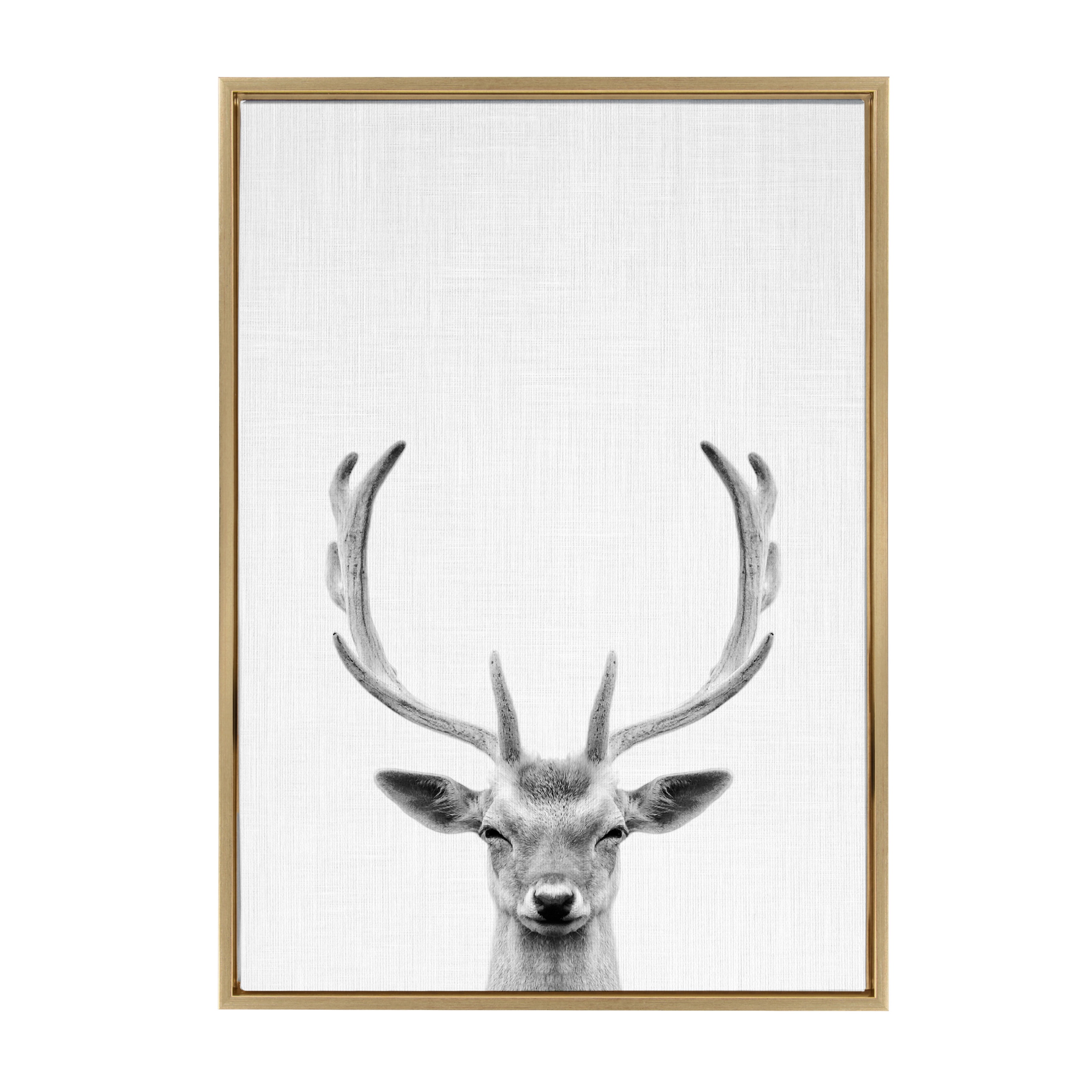 Gold Framed Black and White Deer Portrait Canvas Art, 23" x 33"