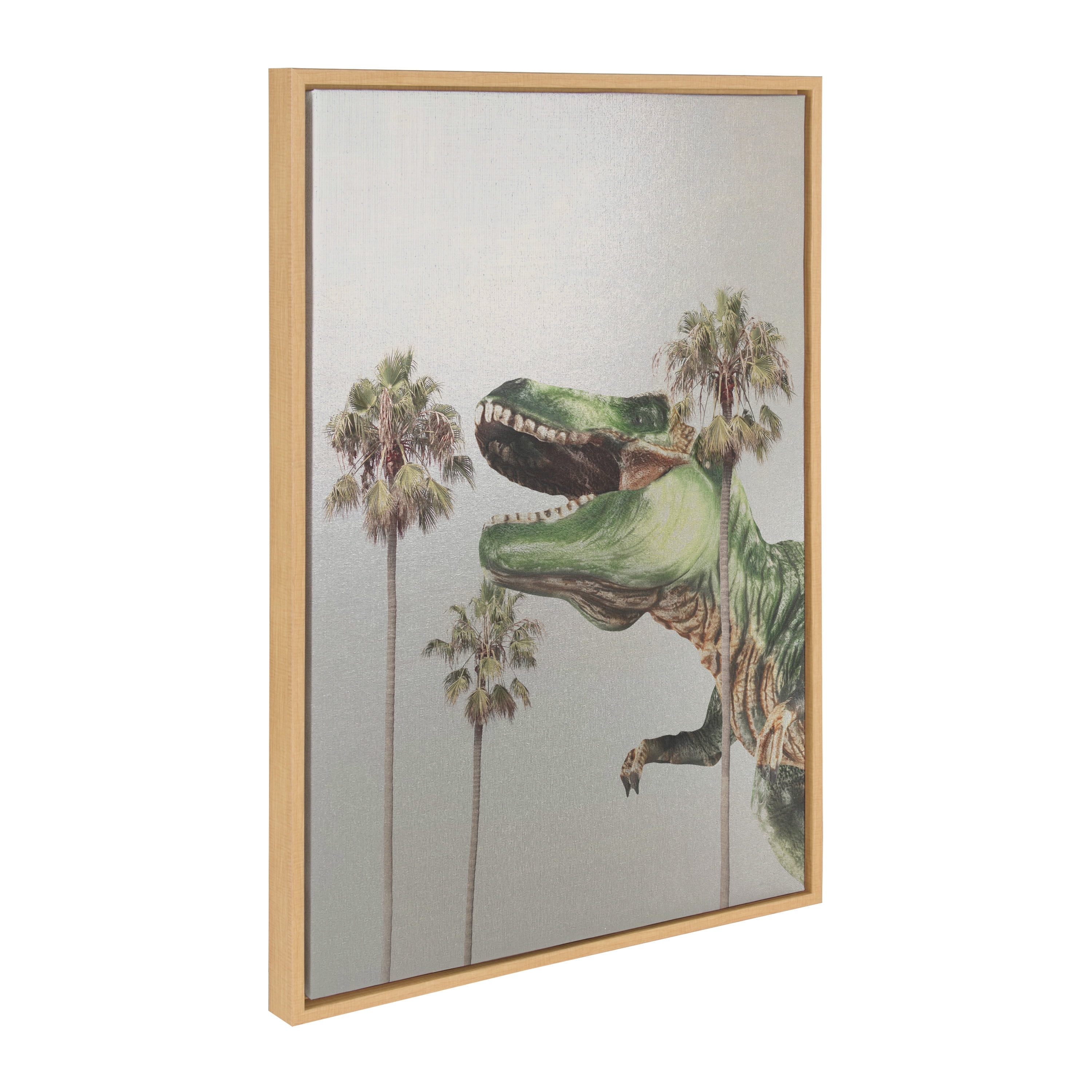 Dinosaur Beach Scene Metallic Canvas Wall Art