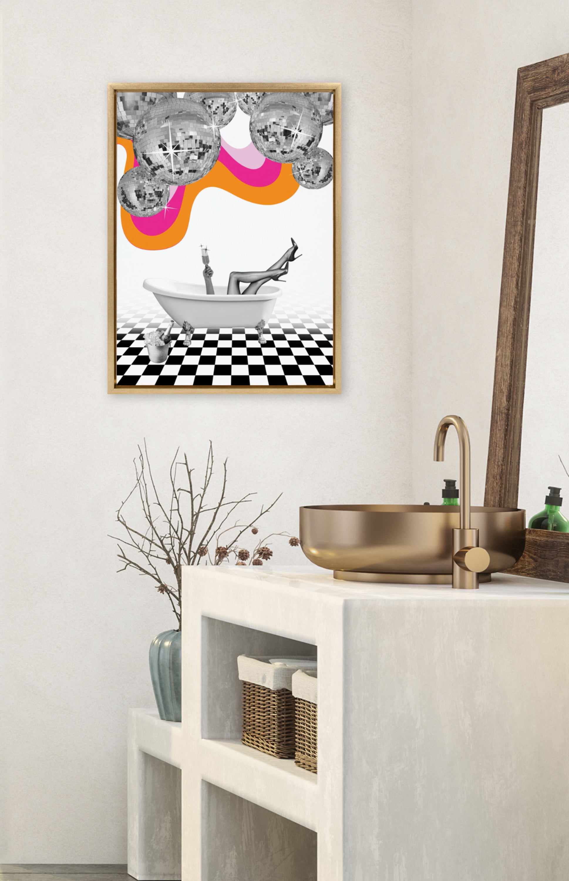 Bright Gold Disco Bathtub Canvas Wall Art, 18 x 24