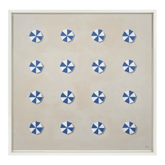 Kate and Laurel Sylvie Distant Summer Framed Canvas Wall Art by Rachel Bolgov, 22x22 White, Decorative Coastal Art Print for Wall