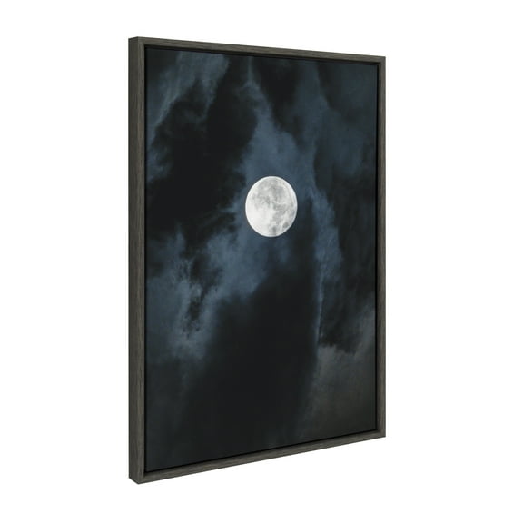 Kate and Laurel Sylvie Driftless Moon Framed Canvas Wall Art by Pete Olsen, 23x33 Gray, Moonlit Night Sky Art for Wall