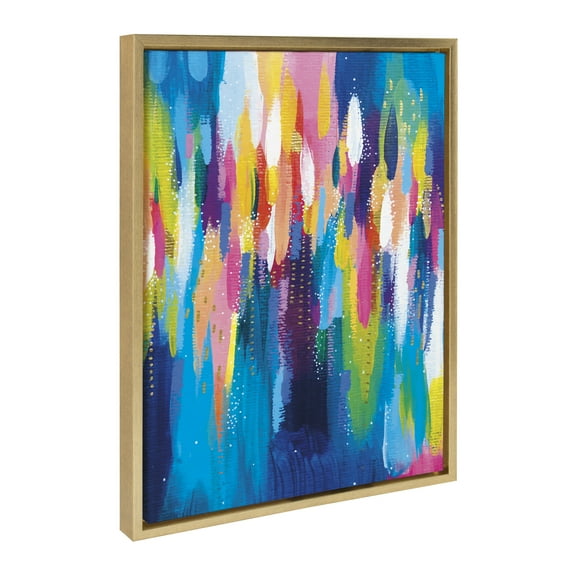 Kate and Laurel Sylvie EV Bright Brush Strokes 033 Framed Canvas Wall Art by Jessi Raulet of Ettavee, 18x24 Gold, Modern Abstract Brush Art for Wall