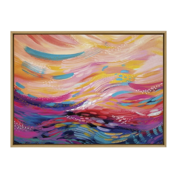 Kate and Laurel Sylvie EV Brush Strokes 90 Framed Canvas Wall Art by Jessi Raulet of Ettavee, 28x38 Natural, Decorative Abstract Art Print for Wall