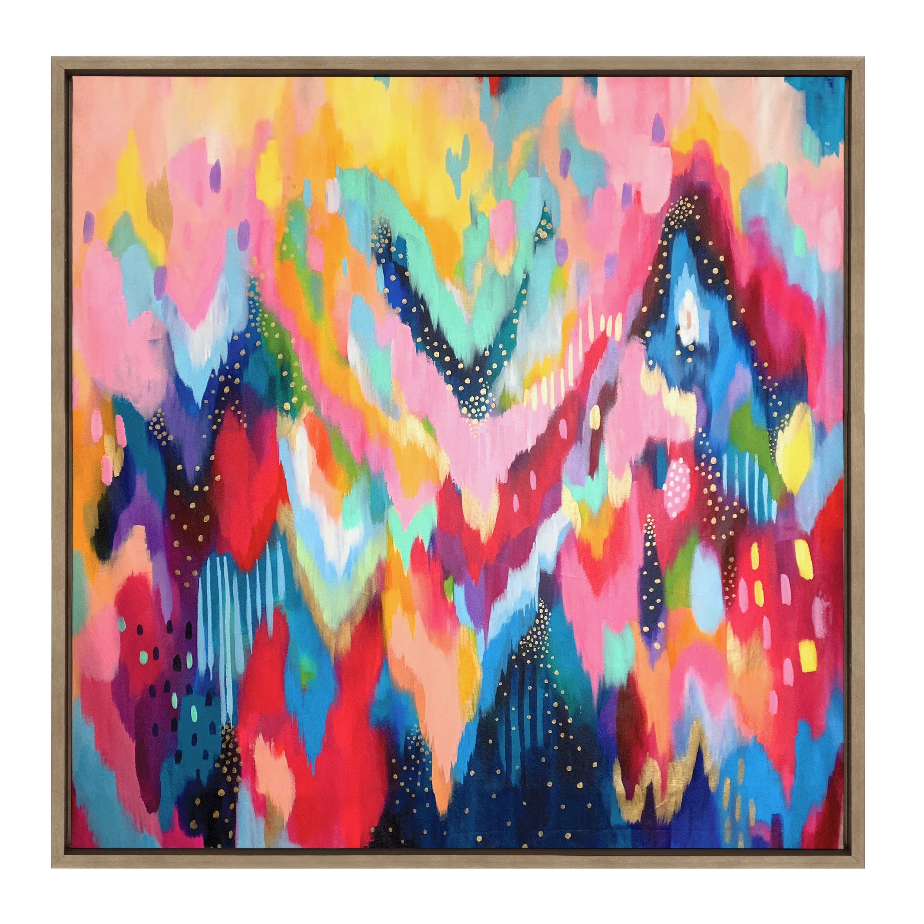 Colorful Abstract Brushstroke Canvas with Gold Frame, 30 x 30 Inches