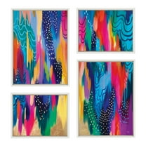 Kate and Laurel Sylvie EV Brushstroke 128 Framed Canvas Wall Art Set by Jessi Raulet of Ettavee, 4 Piece Set White, Colorful Abstract Art for Wall