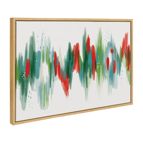 Kate and Laurel Sylvie EV Christmas Brush 1 Framed Canvas Wall Art by Ettavee, 23x33 Natural, Abstract Red and Green Art for Wall