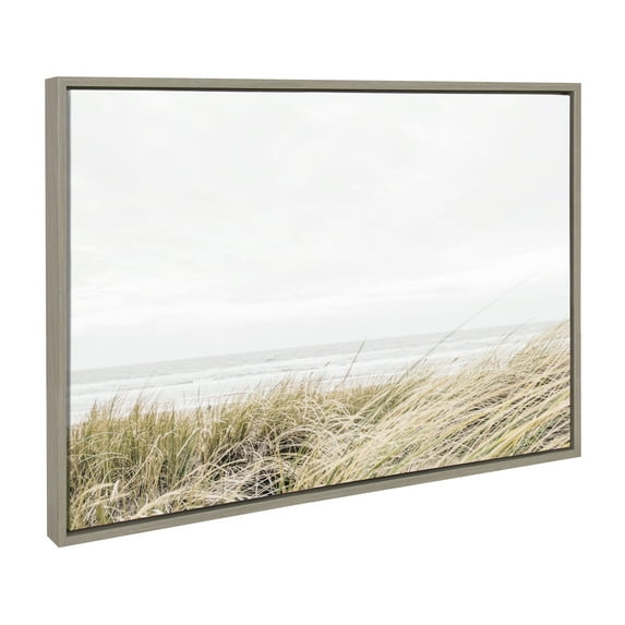 Kate and Laurel Sylvie East Beach Framed Canvas Wall Art by Amy Peterson Art Studio, 23x33 Gray, Coastal Beachy Art for Wall