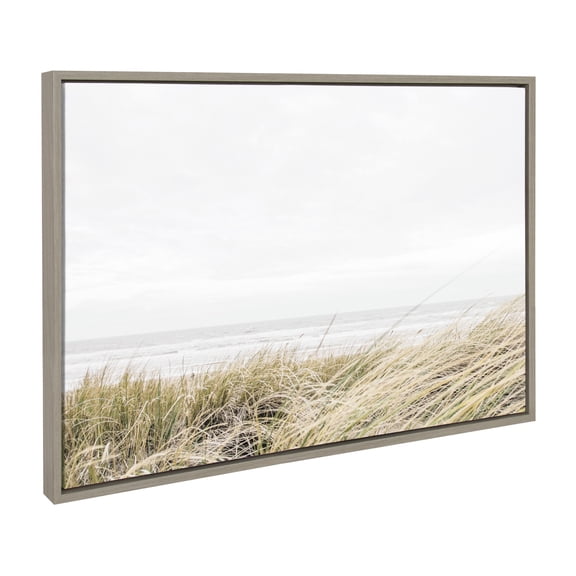 Kate and Laurel Sylvie East Beach Framed Canvas Wall Art by Amy Peterson Art Studio, 23x33 Gray, Coastal Beachy Art for Wall