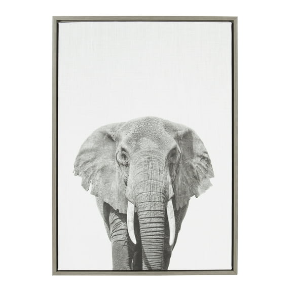 Kate and Laurel Sylvie Elephant Animal Print Black and White Portrait Framed Canvas Wall Art by Simon Te Tai, 23x33 Gray