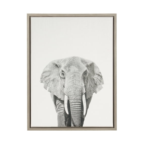 Kate and Laurel Sylvie Elephant Black and White Portrait Framed Canvas Wall Art by Simon Te Tai, 18x24 Gray