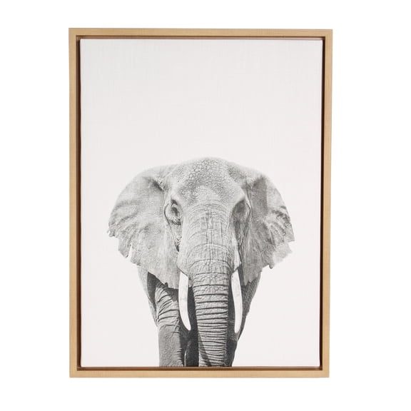 Kate and Laurel Sylvie Elephant Black and White Portrait Framed Canvas Wall Art by Simon Te Tai, 18x24 Natural