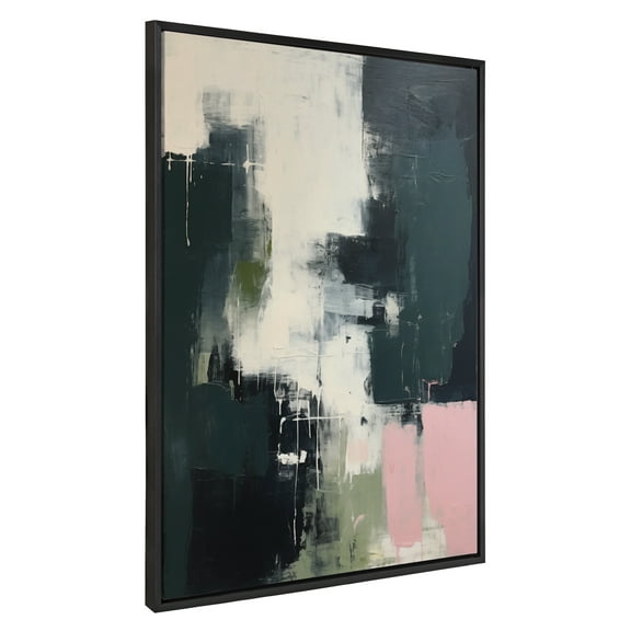 Kate and Laurel Sylvie Emerald Blush Framed Canvas Wall Art by Amy Lighthall, 31.5x41.5 Black, Colorful Modern Abstract Art for Wall