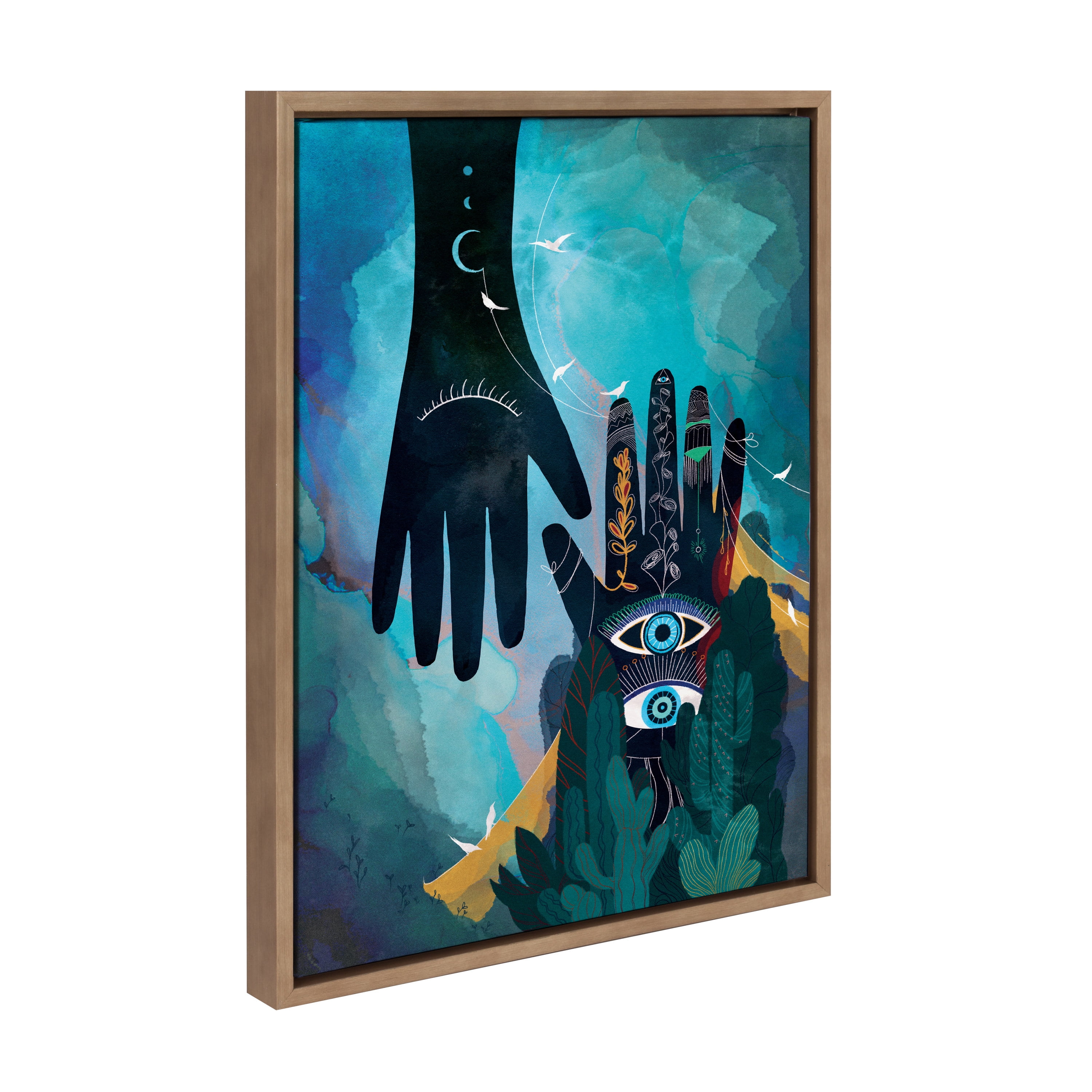 Enlighten Abstract Blue and Black Canvas Print with Gold Frame