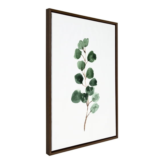 Kate and Laurel Sylvie Eucalyptus 3b Framed Canvas Wall Art by Maja Mitrovic of Makes My Day Happy, 23x33 Brown, Sophisticated Botanical Art for Wall