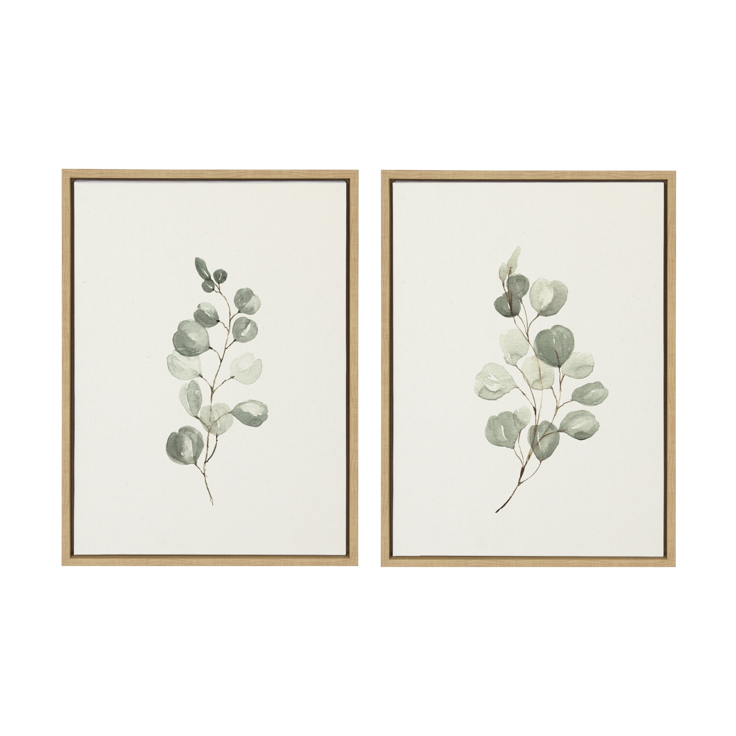 Natural Framed Eucalyptus Canvas Art Set, 18" x 24"